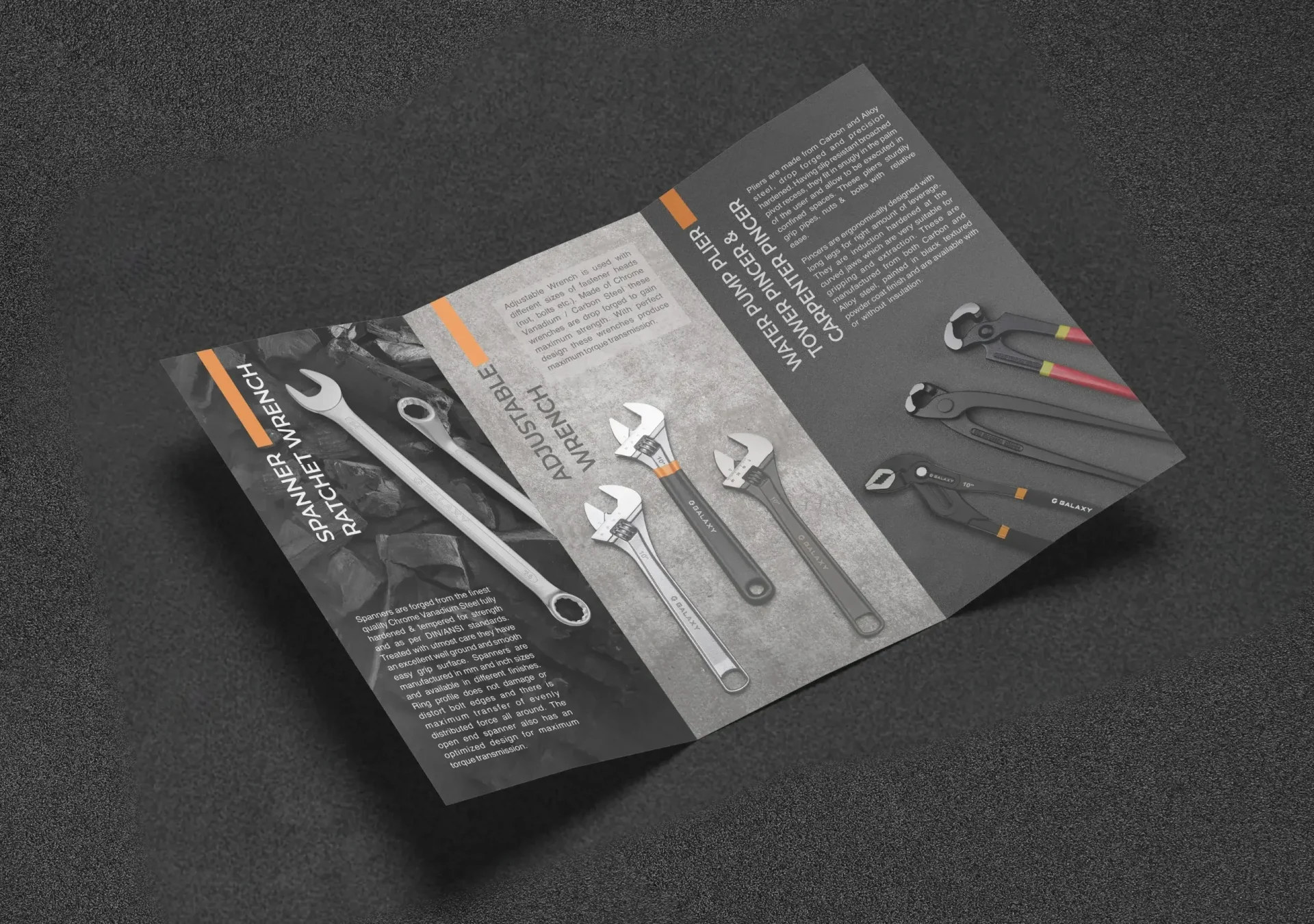 Brochure design for HRI spanners, ratchet wrenches and pliers range - Creative Ideas