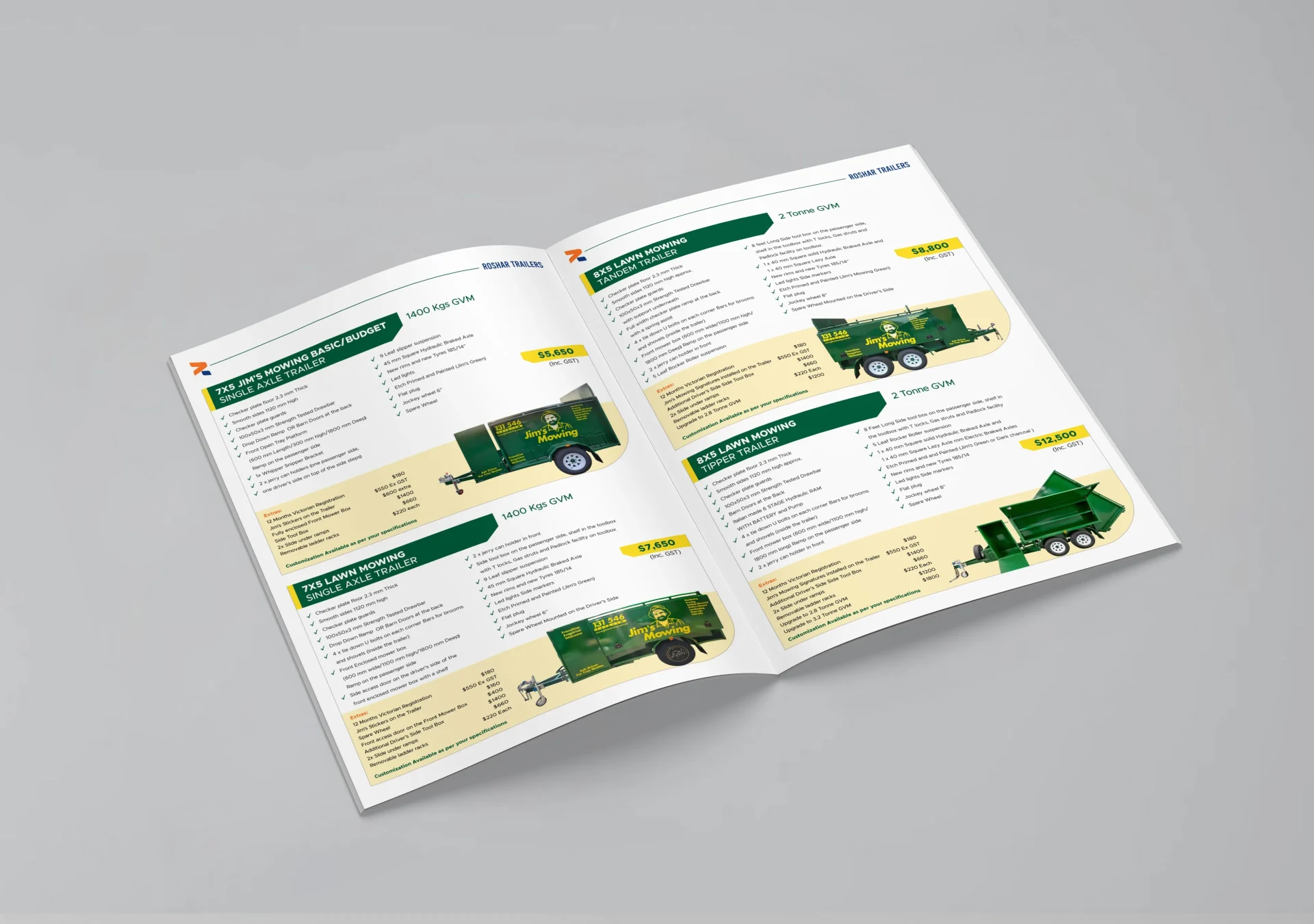 Brochure inner page design for Roshar Trailers Jim's Mowing trailer - Creative Ideas
