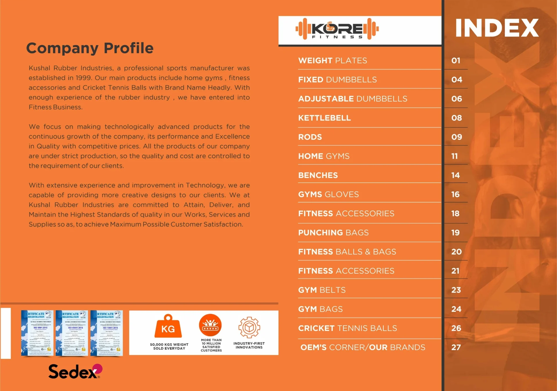Product catalogue company profile and index page design for Kore Fitness - Creative Ideas