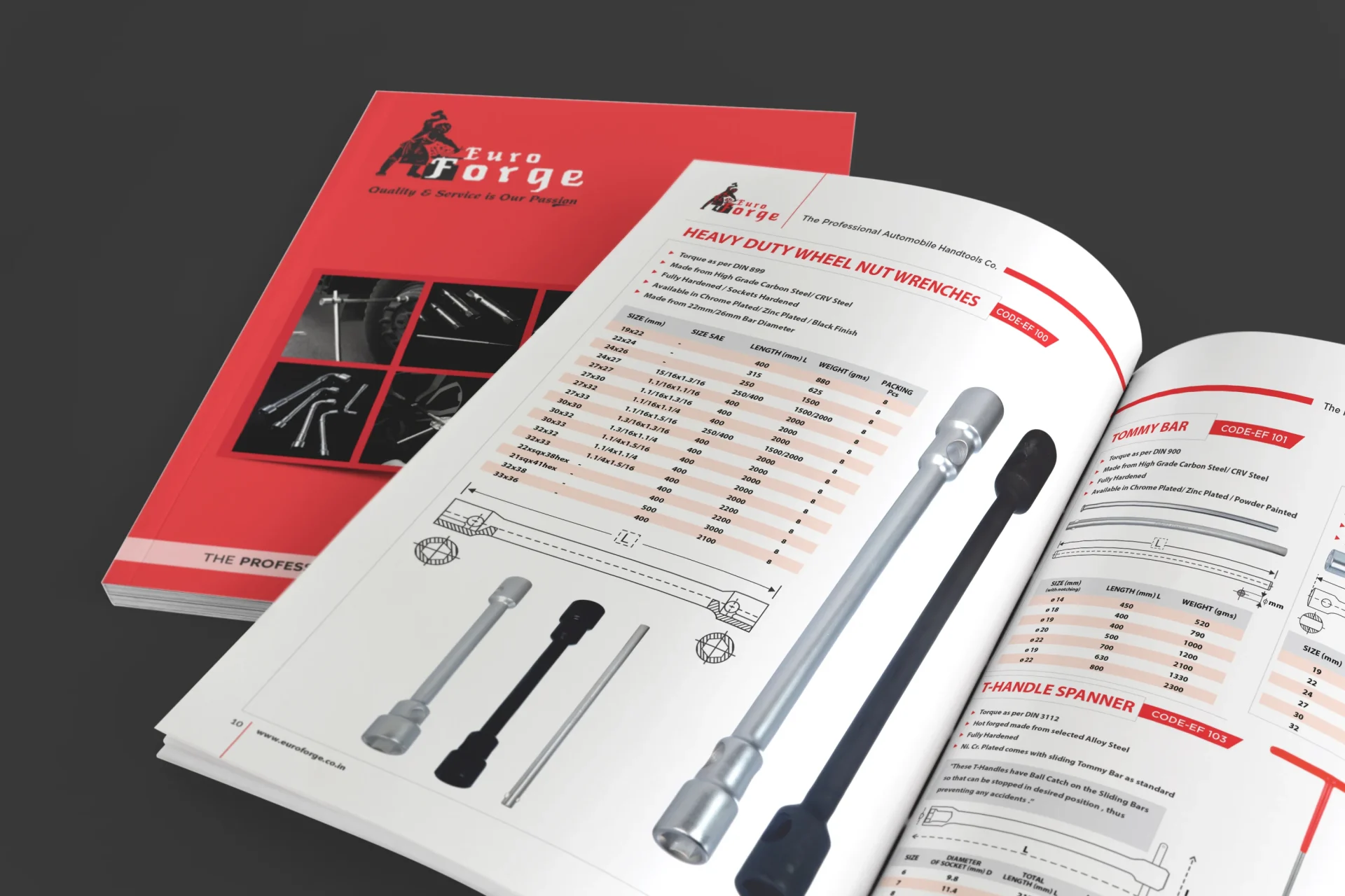 Product catalogue design for Euro Forge heavy duty wheel nut wrenches - Creative Ideas