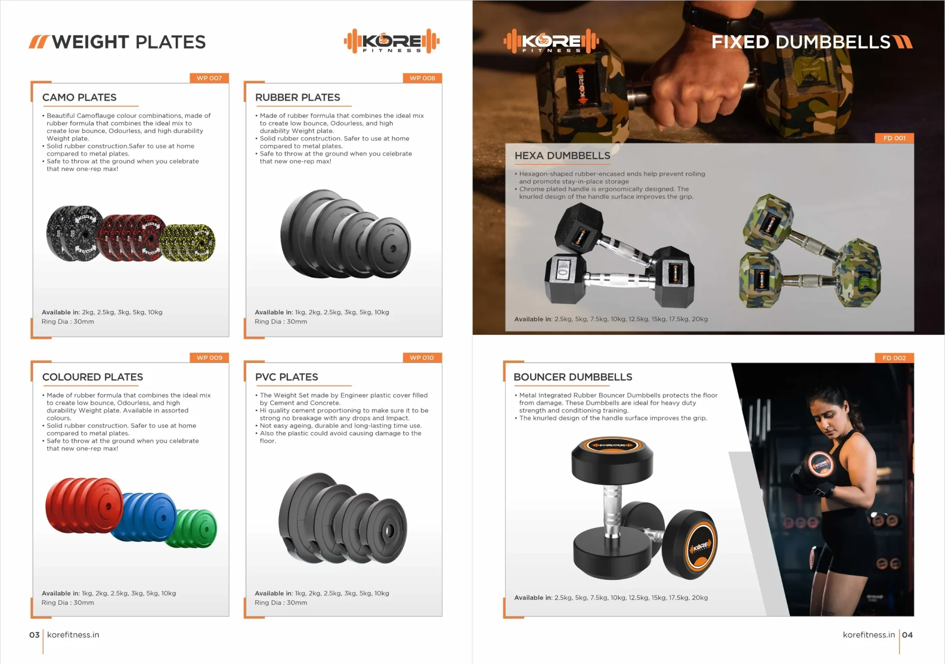 Catalogue design for Kore Fitness weight plates and fixed dumbbells range - Creative Ideas