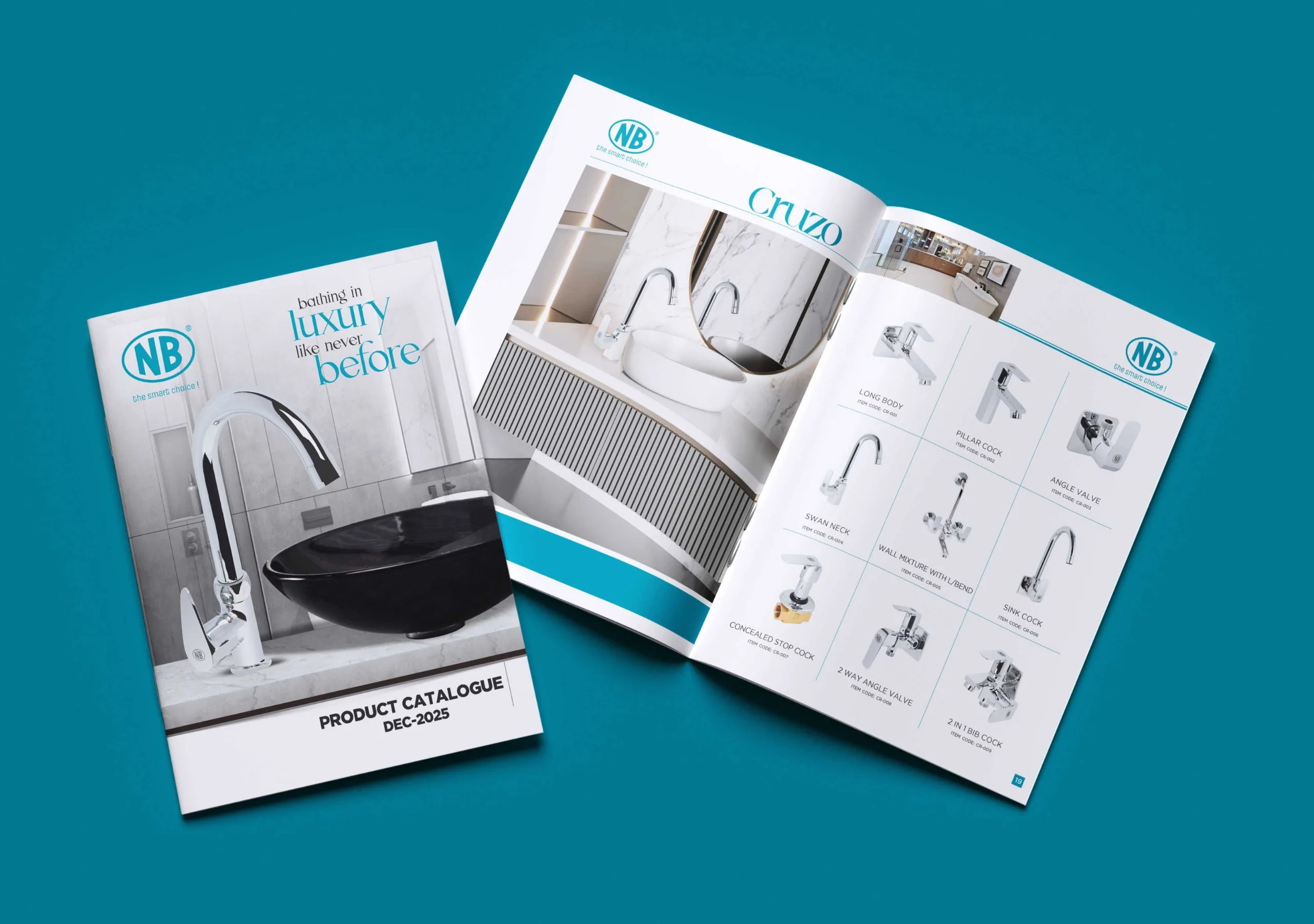 Product catalogue design for NB Industries Cruzo bathroom fittings range - Creative Ideas