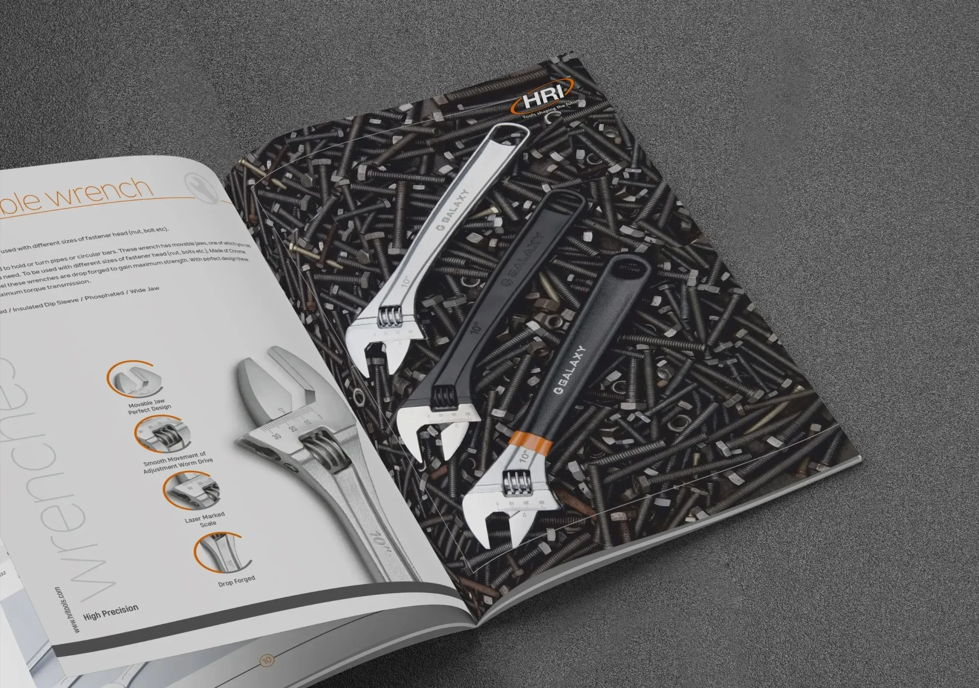 Catalogue inner page design for HRI Galaxy adjustable wrench range - Creative Ideas