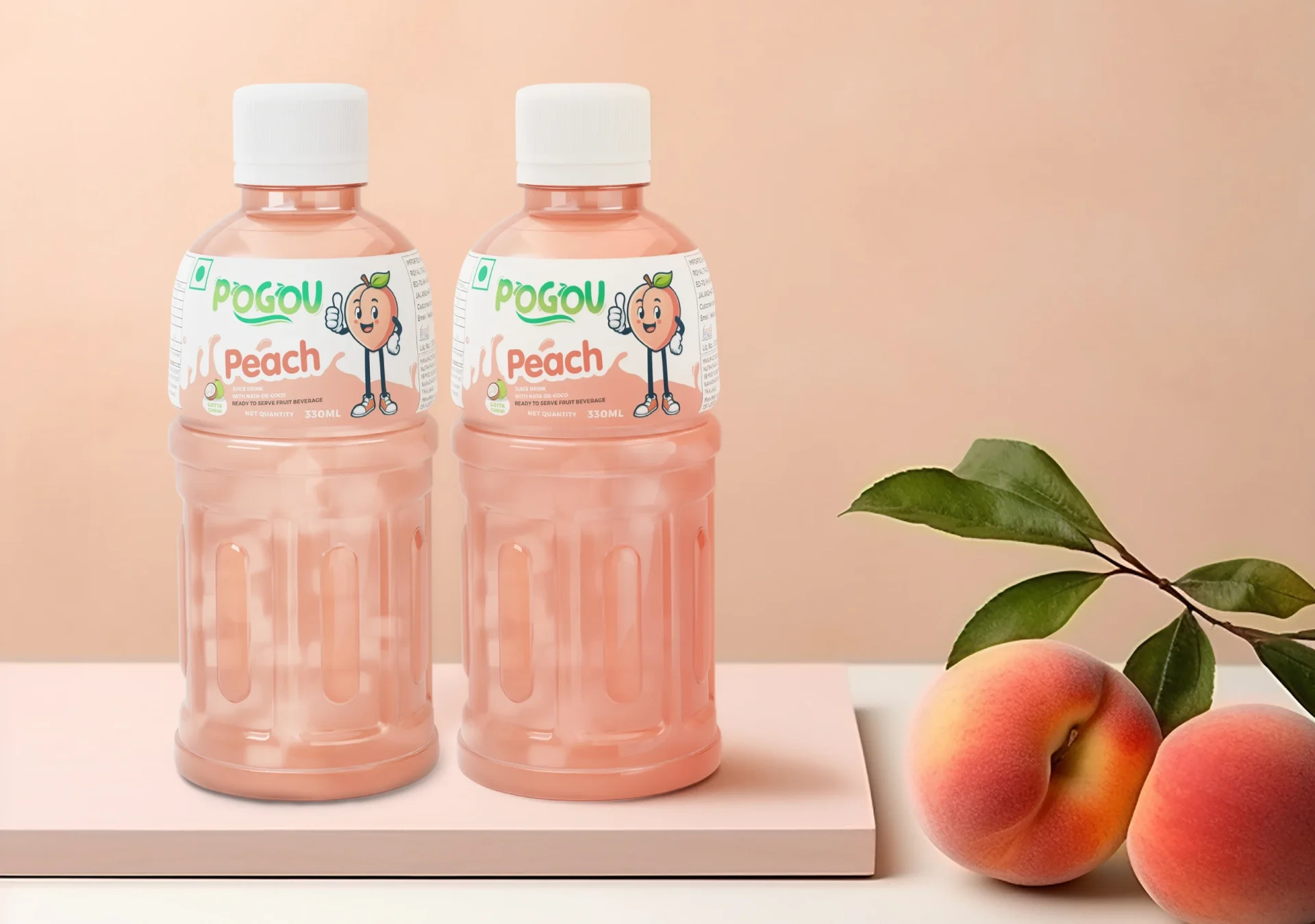 Label design for Pogou peach juice drink - Creative Ideas