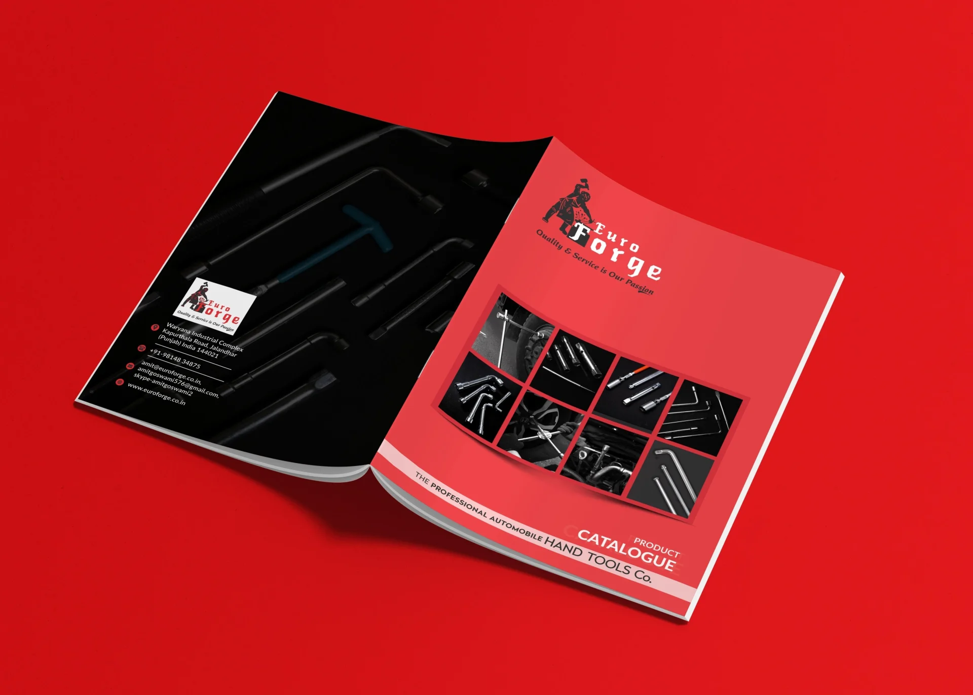 Product catalogue cover and back page design for Euro Forge automobile hand tools - Creative Ideas