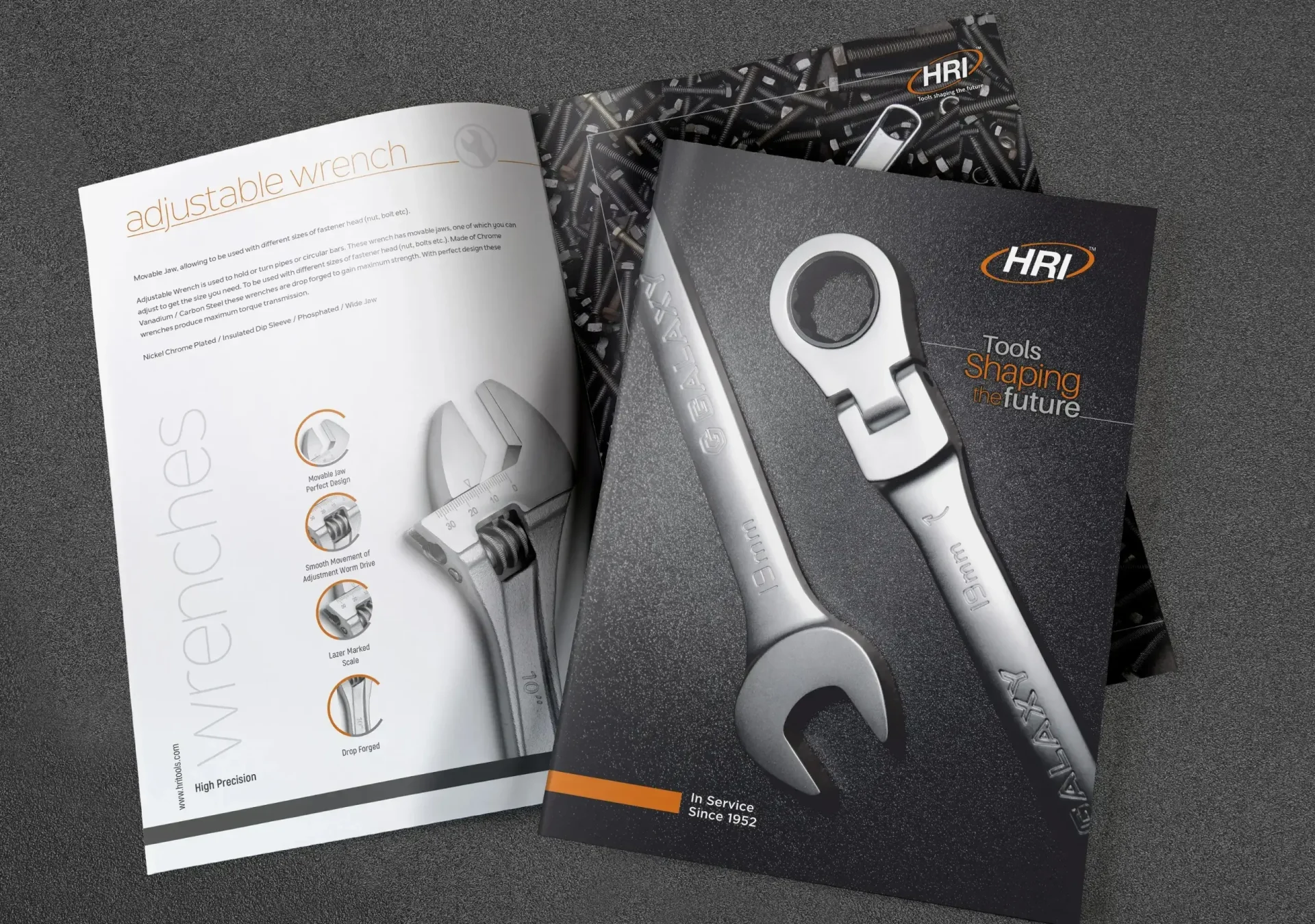 Product catalogue design showing wrench range for H.R. Industries - Creative Ideas