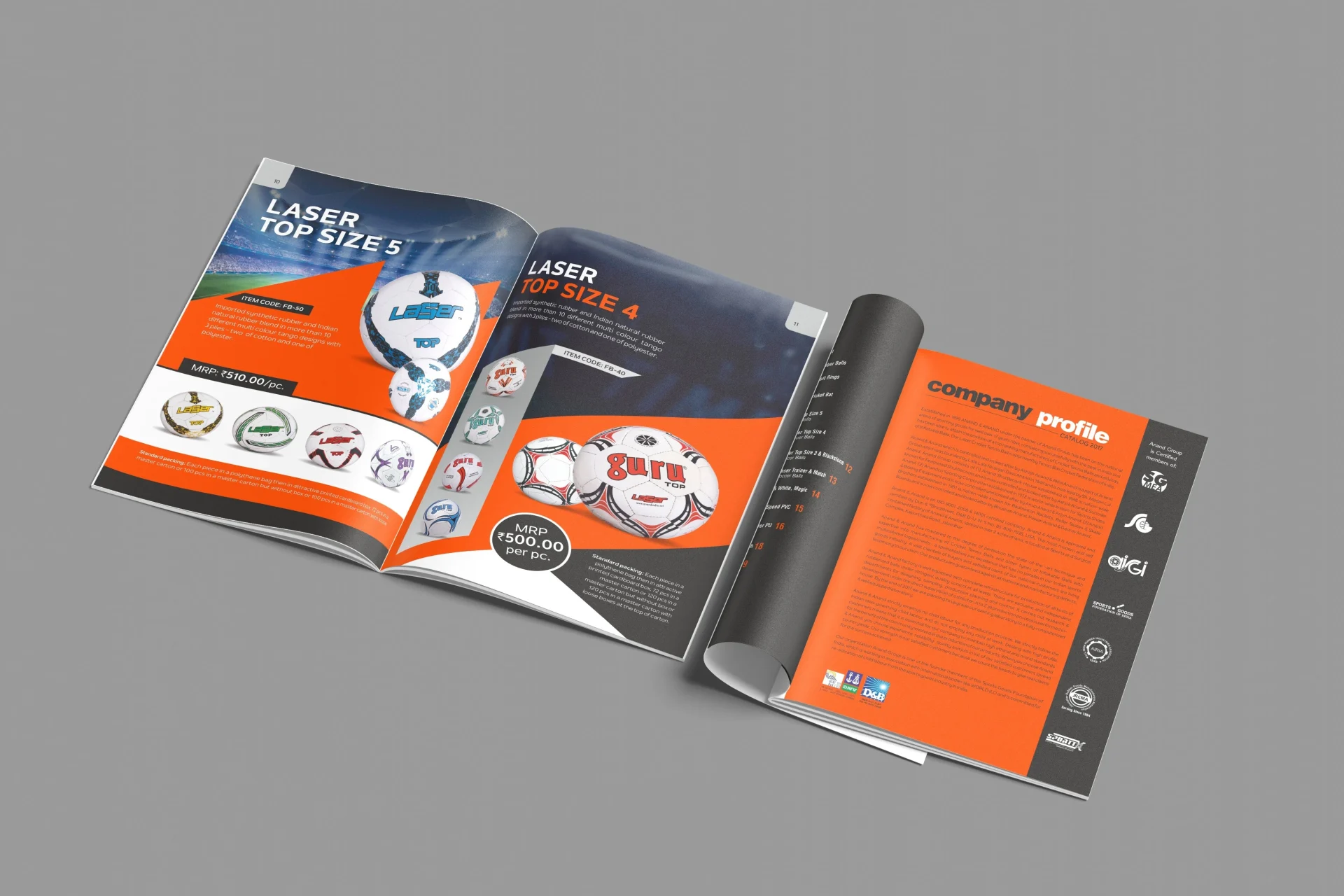 Sports catalogue and company profile design for Anand & Anand Laser Sports - Creative Ideas