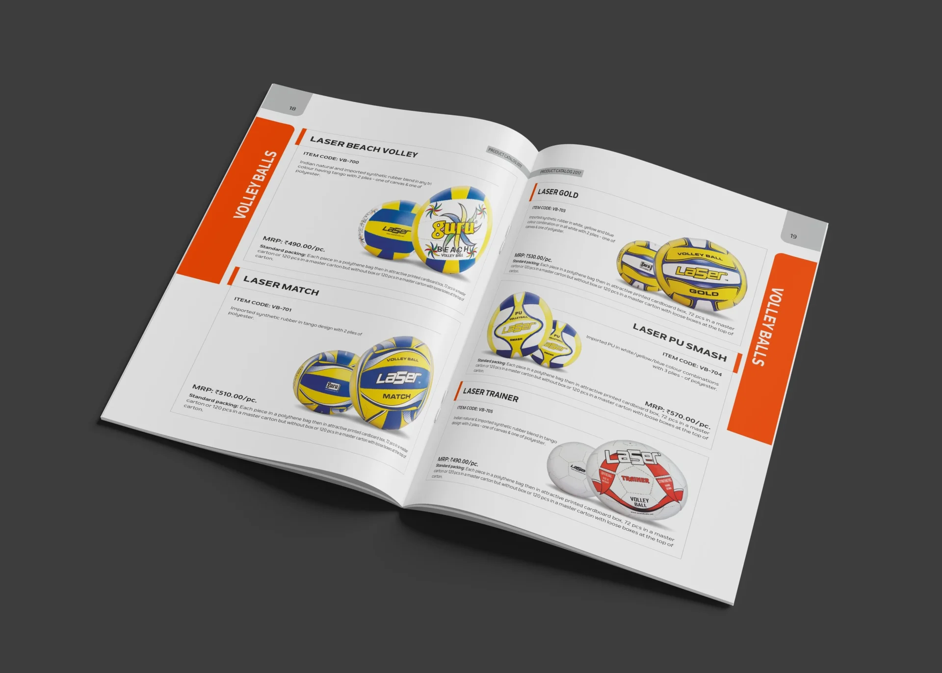 Sports equipment product catalogue design for Anand & Anand Laser volleyball range - Creative Ideas